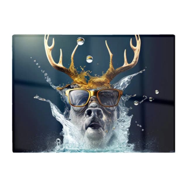 Warren Reed Designer Stag With Glasses Splashart Glass Chopping Board