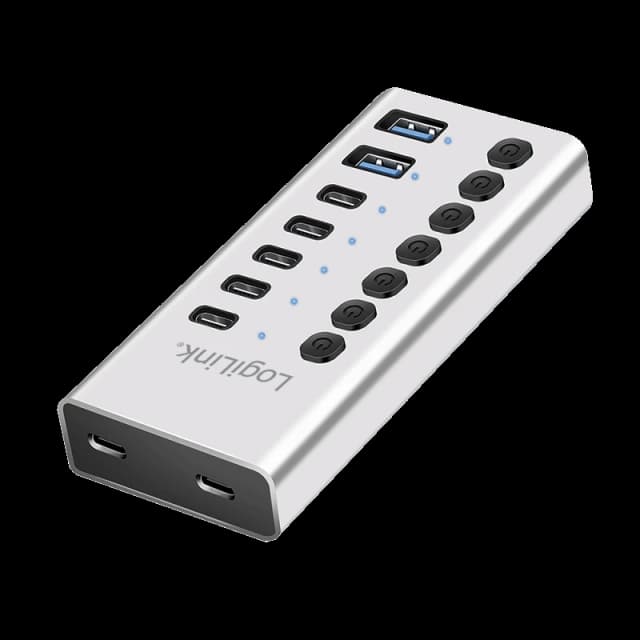 LogiLink USB 3.1 Hub. 7-port . 2x USB-A. 5x USB-C. w/ switches. alumin