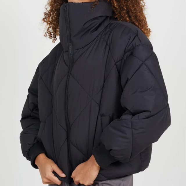 Brave Soul Womens Diamond Quilted Funnel Neck Short Puffer Jacket Black female 8 (XS)