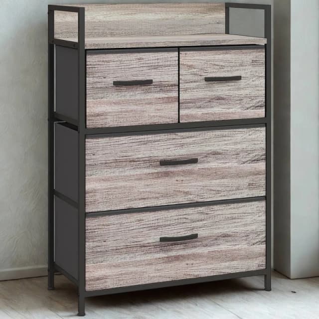FURNOS Industrial 4 Fabric Drawer Chest Storage Unit With Shelftop Grey Grey Unisex