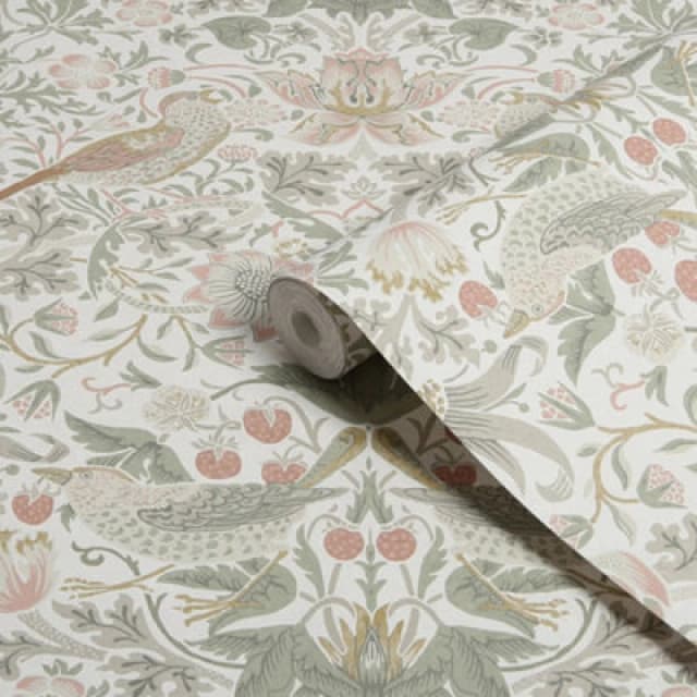 William Morris Strawberry Thief Wallpaper Sage (Green)