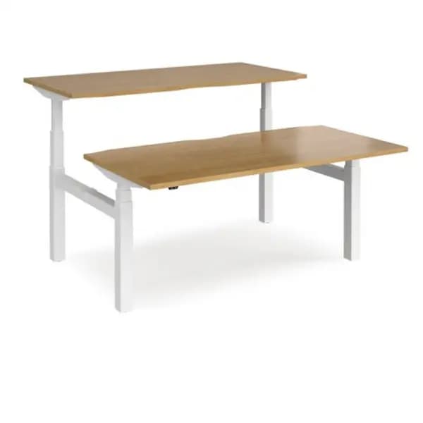 Elev8 Height Adjustable Desk Back To Back Rectangular Desks 1600mm Oak Tops With White Frames Elev8 Touch Oak EVTB-1600-WH-O