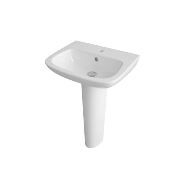 Balterley 1 Tap Hole Ceramic Basin & Full Pedestal, Square Bathroom Sink, 500mm in White White Unisex