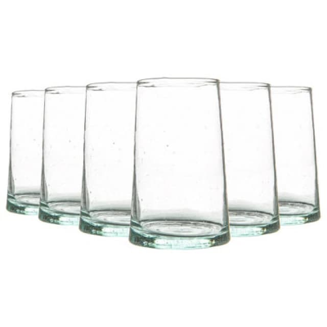 Nicola Spring Merzouga Recycled Highball Glasses - Moroccan Water Juice Drinking Glasses - 320Ml - Clear - Pack Of 6