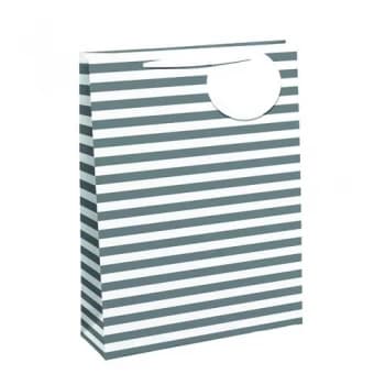 Striped Gift Bag Medium White Silver Pack of 6 26658-3