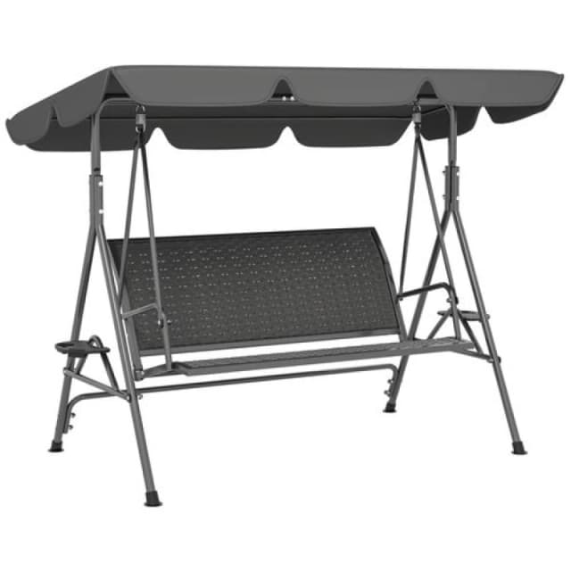 Outsunny 3 Seater Garden Swing Seat Bench w/ Adjustable Canopy, Grey 84A-277V00GY