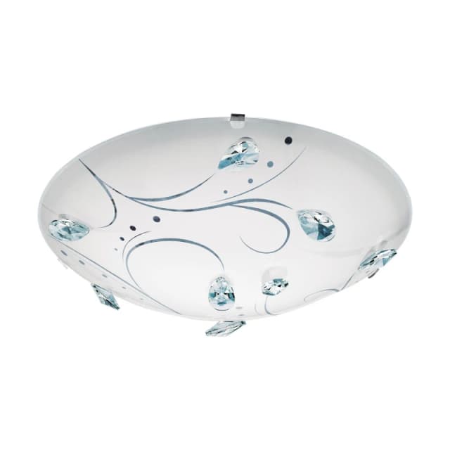 Loops Wall Flush Ceiling Light White Steel Shade White Glass/Crystals Bulb LED 16W Inc White