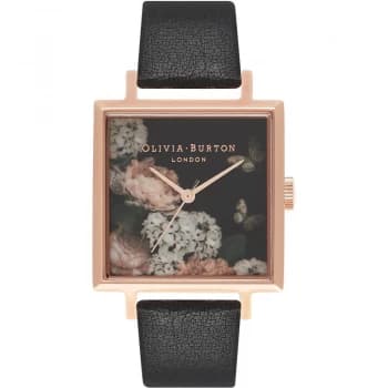 Signature Floral Big Square Dial Black & Rose Gold Watch