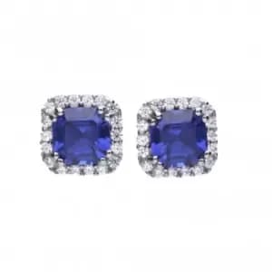 Cushion Cut Sapphire & Clear Cubic Zirconia Stud Earrimngs E5900