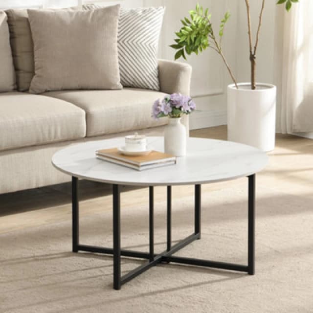 Solstice Round White Marble Effect Coffee Table