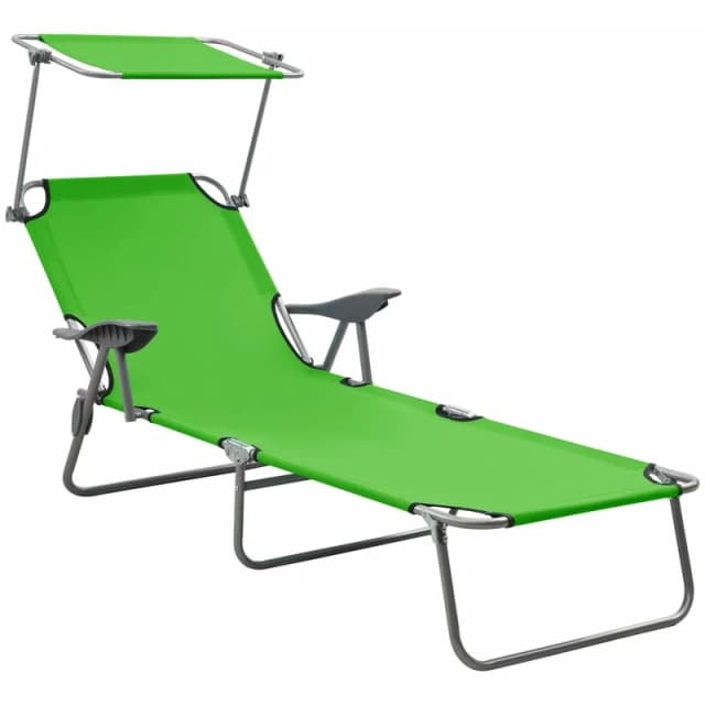 VIDAXL Sun Lounger with Canopy Steel Green Vidaxl 8720286072851