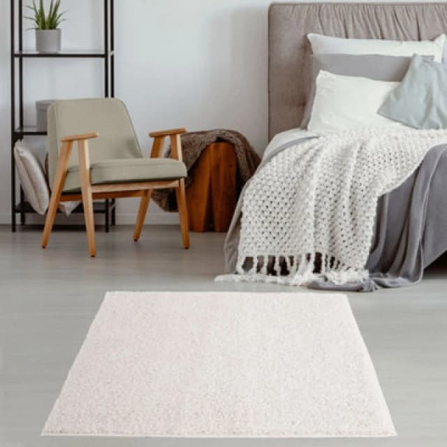 THE RUGS Shaggy Rugs White Living Room Rug - Soft Fluffy Thick Carpet For Bedrooms & Kitchen Easy To Clean Home Decor Rugs Size: 120cm x 120cm Whi