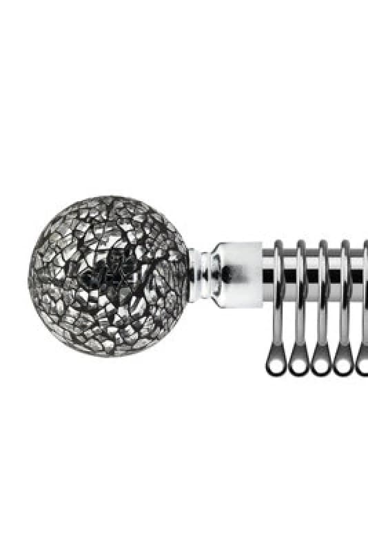 16-19mm Mirrored Extendable Metal Curtain Pole Set Chrome 120-210Cm