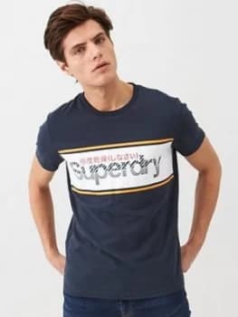 Superdry Core Logo Stripe T-Shirt - Navy, Size 2XL, Men