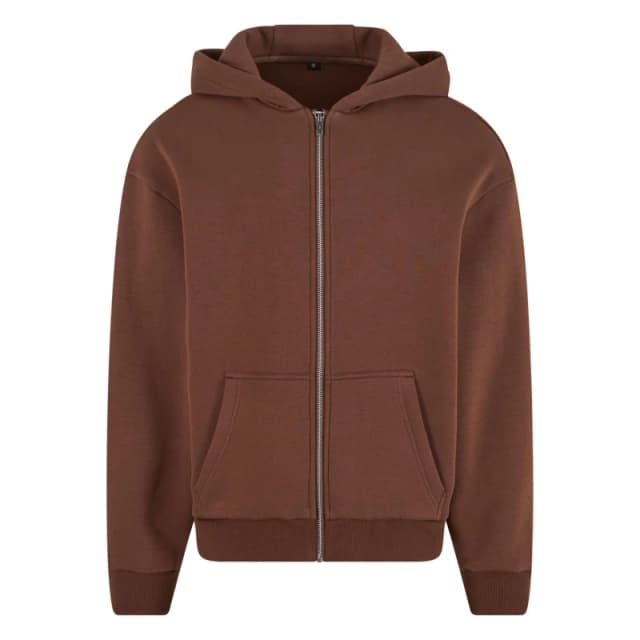 Build Your Brand Mens Fluffy Full Zip Hoodie in Brown Size: XS Brown Male XS