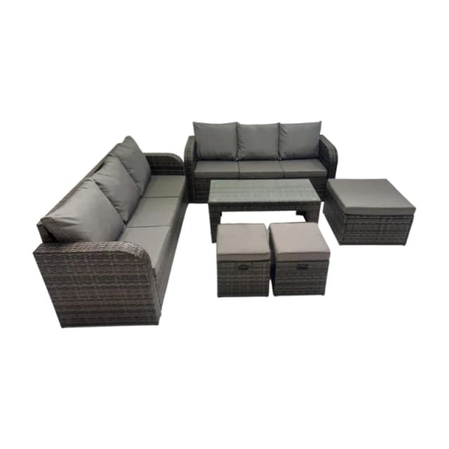Fimous 3 Seater Sofa Coffee Table with 3 Footstools Dark Grey Mixed Dark Grey Unisex