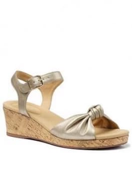 Hotter Palmas Leather Wedge Heeled Sandals - Soft Gold