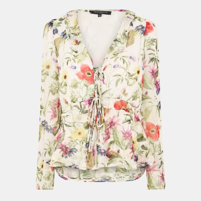 French Connection Womens FC Monica Long-Sleeve Blouse White Multi female 8 (XS)