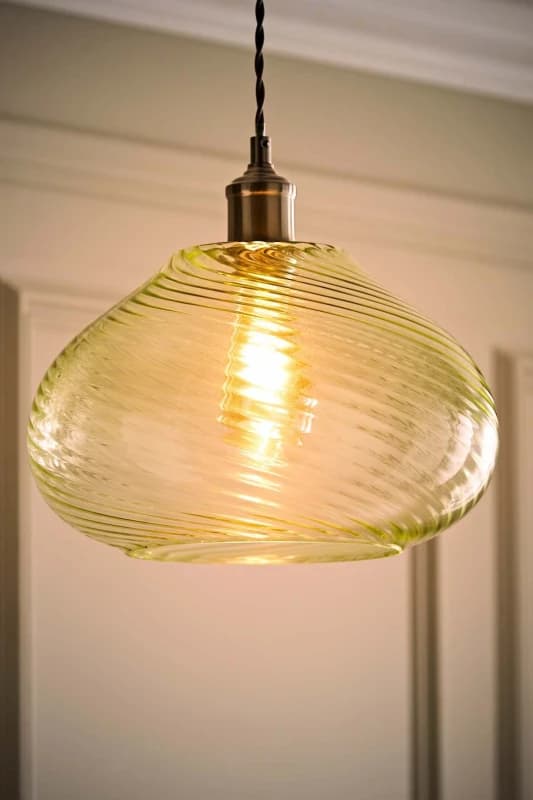ValueLights ValueLights Corinne Twill Spiral Bulbous Glass Easy Fit Pendant Lamp Shade with LED Bulb in Light Green Light Green One Size Unisex 505940