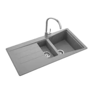 1.5 Bowl Inset Grey Granite Kitchen Sink with Reversible Drainer - Rangemaster Mica