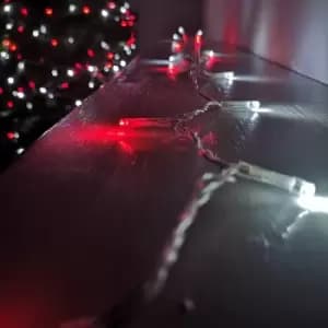 200 LED 16m Premier Christmas Outdoor Function Lights Timer Clear Cable in Red & White