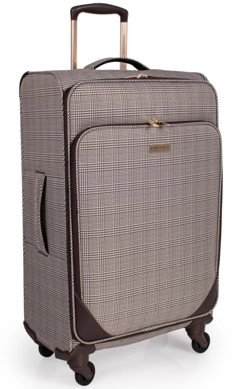 London Fog The Camberley Soft Shell Hold Luggage 4 Spinner Wheeled Suitcase in Brown Size: Large Brown Unisex Large