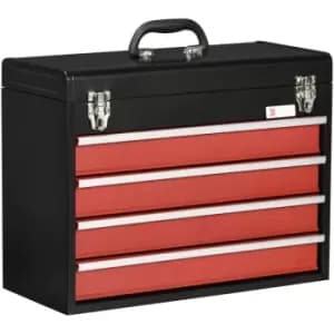 Lockable 4 Drawer Tool Chest w/ Ball Bearing Slide Drawer 51cmx22cmx40cm - Black - Durhand