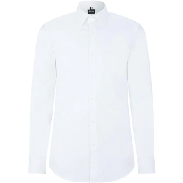 Boss Mens Hays Long-Sleeve Plain Shirt White male 15 inch