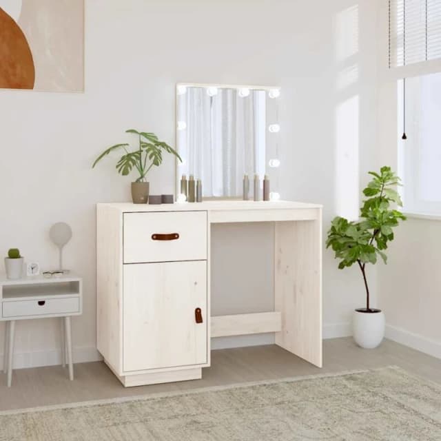 vidaXL Dressing Table with LED White 95x50x133.5cm Solid Wood Pine, White 820093