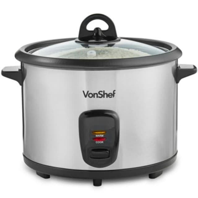 VonHaus 700W 1.8L Stainless Steel Electric Rice Cooker and Steamer Pot Metallic Silver unisex
