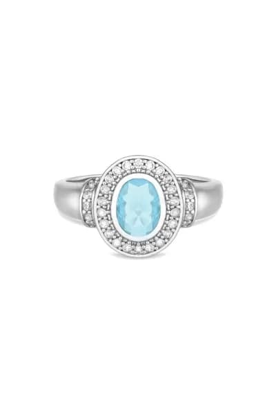Rhodium Plated And Aqua Ring