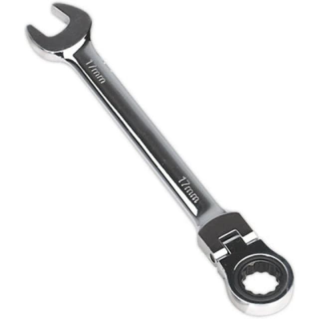 Loops 17mm Flexible Ratchet Combination Spanner - Flexible Ring Head - Chrome Vanadium Multi