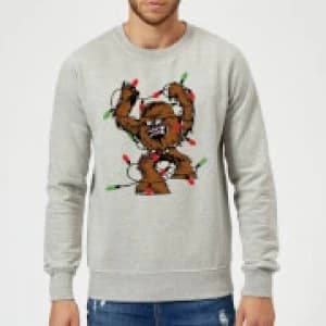 Star Wars Tangled Fairy Lights Chewbacca Grey Christmas Sweatshirt - L - Grey