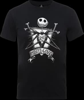 Disney The Nightmare Before Christmas Jack Skellington Misfit Love Black T-Shirt - XS - Black