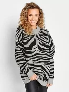 Long Tall Sally Zebra Print Jumper - Grey, Size 10-12, Women