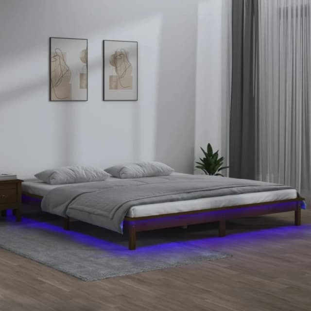 vidaXL LED Bed Frame Honey Brown 140x190cm Solid Wood, Brown 820654