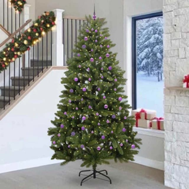 vidaXL Artificial Christmas Tree with Lilac Balls Green 270cm PVC and Metal, Green 3395718