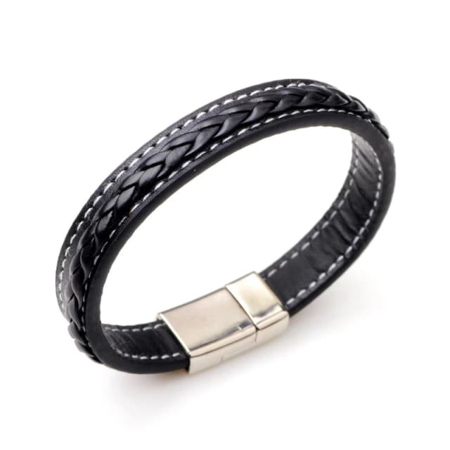 Aye Do Gifts Mens Stitched Black Leather Bracelet 6319-NP-MFAU Black male One Size