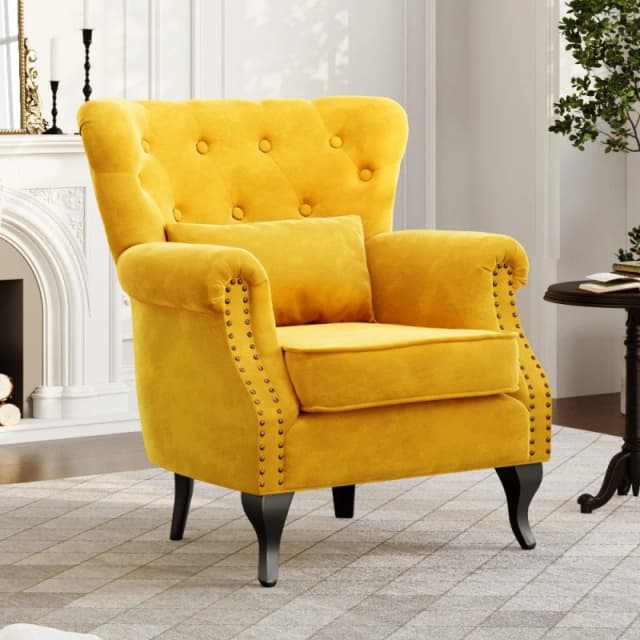 Kabinet UK Upholstered Modern Armchair with Lumbar Pillow Yellow unisex One size