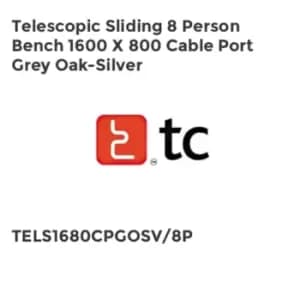 TC Group Telescopic Sliding 8 Person Bench 1600 x 800 Cable Port Grey Oak-Silver