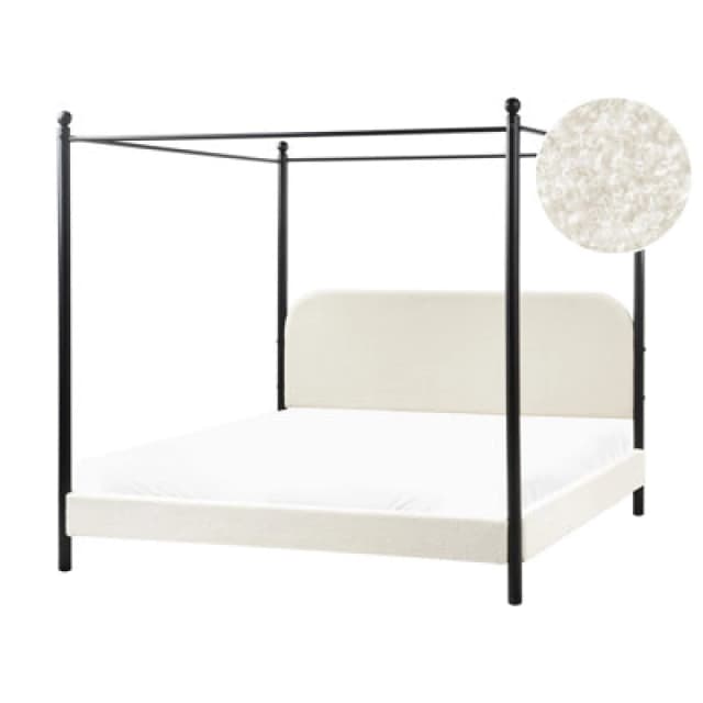 Beliani Four Poster Bed Boucle Dannemois 180 X 200 Cm (Eu Super King) Off-White