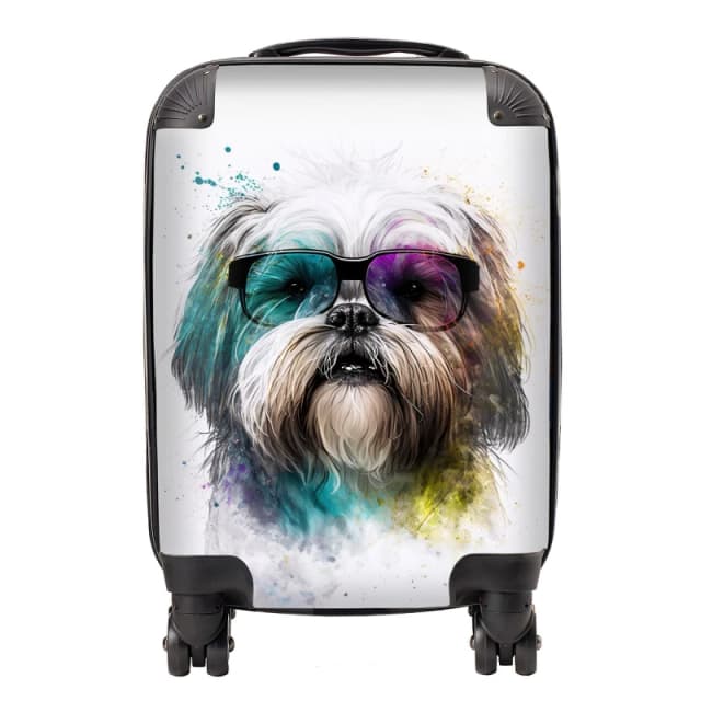 Warren Reed - Designer Lhasa Apso Face Glasses Splashart Suitcase Size: Large Multicolor Unisex Large