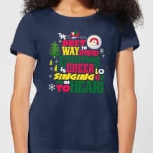 Elf Christmas Cheer Womens Christmas T-Shirt - Navy - L