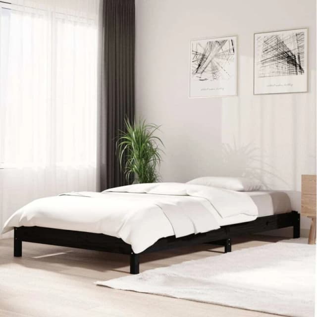 VIDAXL Stack Bed without Mattress Black 75x190cm Small Single Solid Wood Pine Vidaxl 8720287073895