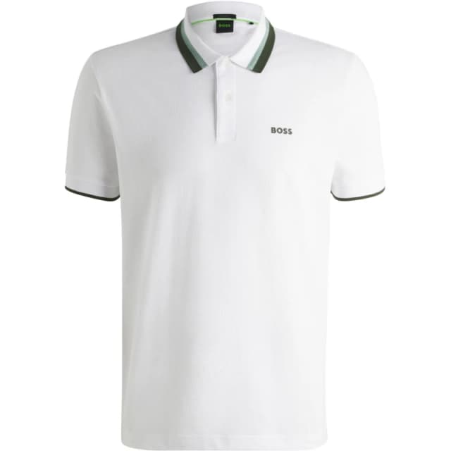 Boss Mens Paddy Green Short Sleeve Polo Shirt White 100 male S
