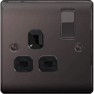 BG Nexus Metal Black Nickel Double 1 Gang Plug Socket Black Inseret 13A - NBN21B