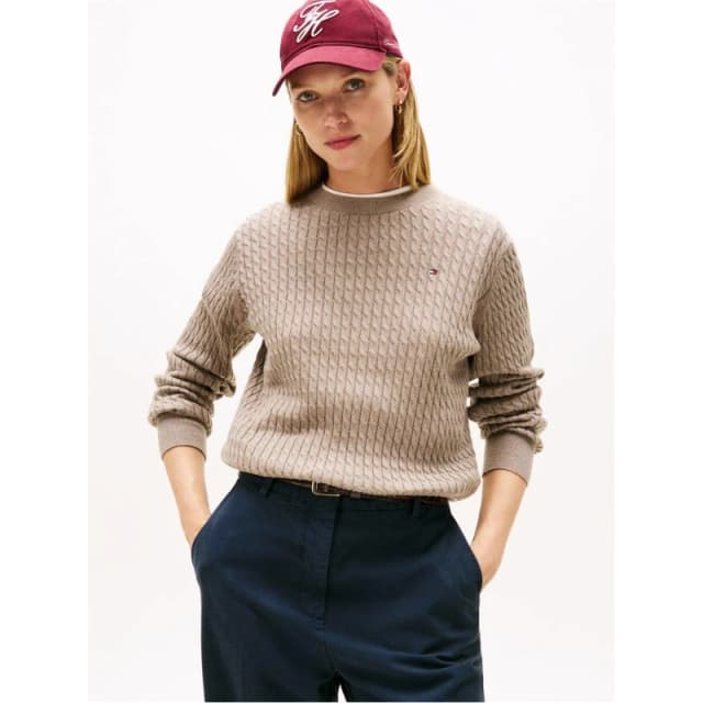 Tommy Hilfiger Womens Cable Knit Jumper Heathered Taupe female 12 (M)