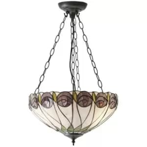 Tiffany Glass 3 Light Pendant - Mackintosh Style Rose - Dark Bronze Finish