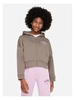 Nike Older Girls Nsw Trend Fleece Full Zip Hoodie, Dark Green, Size S=8-10 Years, Women