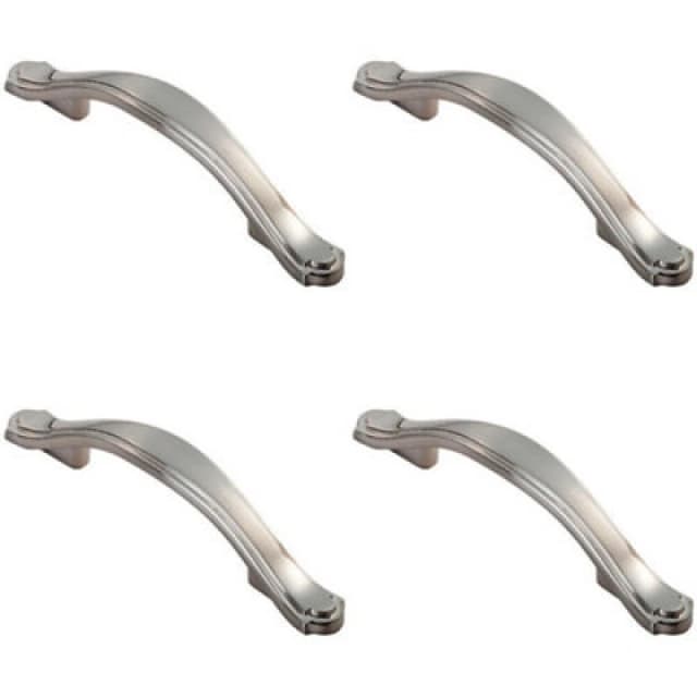 Loops 4x Stepped Edge Cupboard Bow Pull Handle 76mm Fixing Centres Satin Nickel Metallics unisex